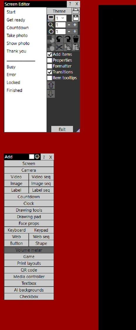 Screen Editor Add items - select Video