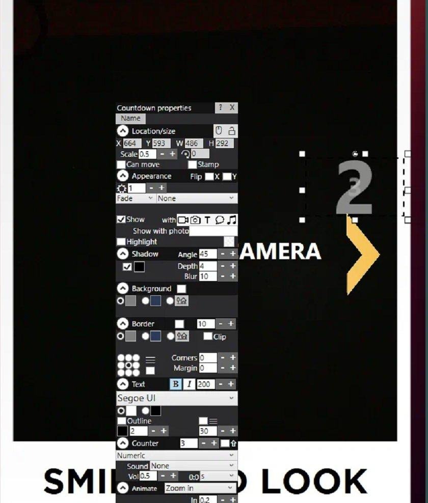 Set Counter seconds in Countdown properties