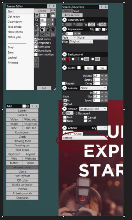 Start screen properties - Actions Click Nothing